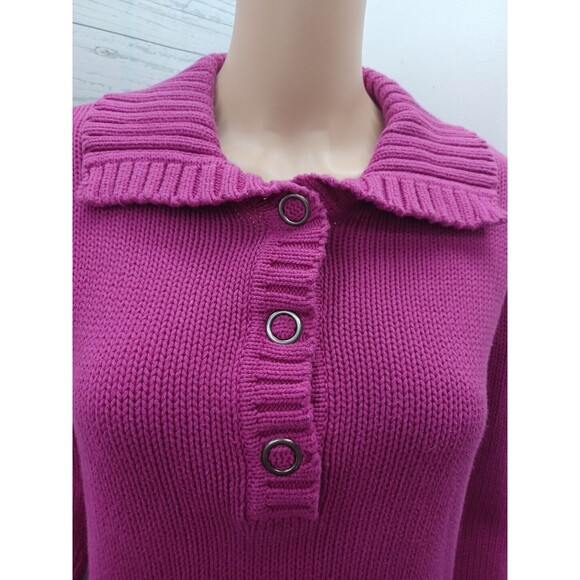 Chicos Crochet Sweater Pink Pullover Henley Collar Sz 1 - Picture 2 of 9